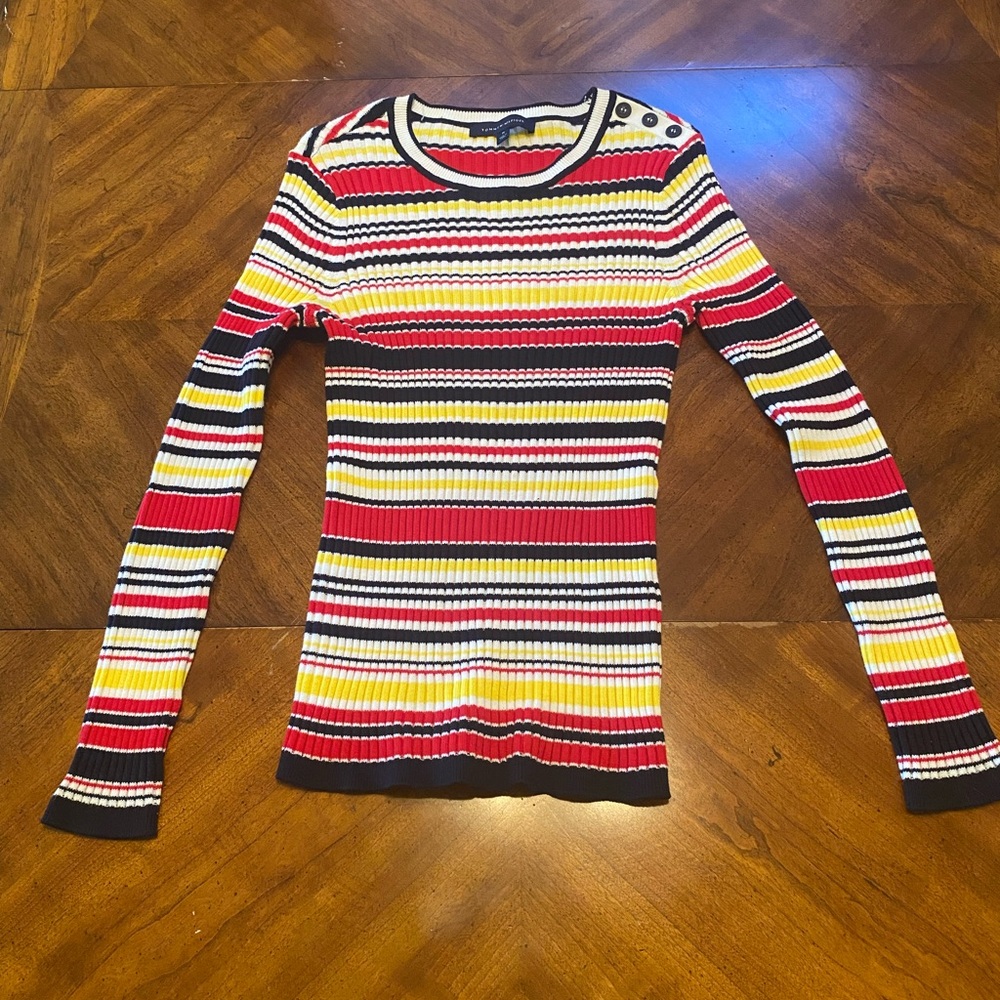 Tommy Hilfiger striped fall sweater with button detail size medium